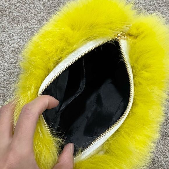 Yellow Handmade Luxury Real Fox Fur Shoulder Bag/Crossbody & Fox Fur Ball Charm - Picture 16 of 17